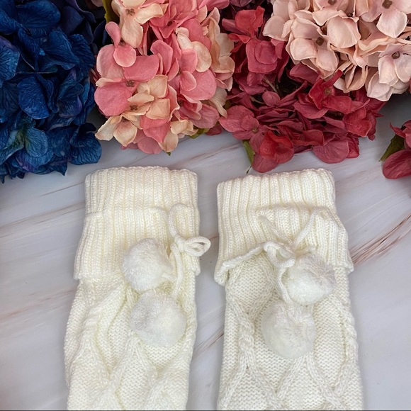 Sexy Over Knee White Cable Knit Socks with Pom Poms - Picture 7 of 13